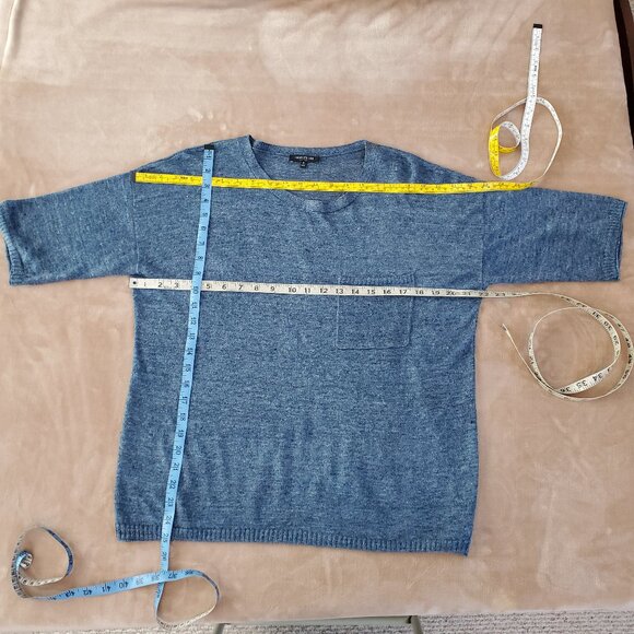 Lafayette 148 Denim Blue Linen Knit Top, Size Medium - Picture 3 of 8